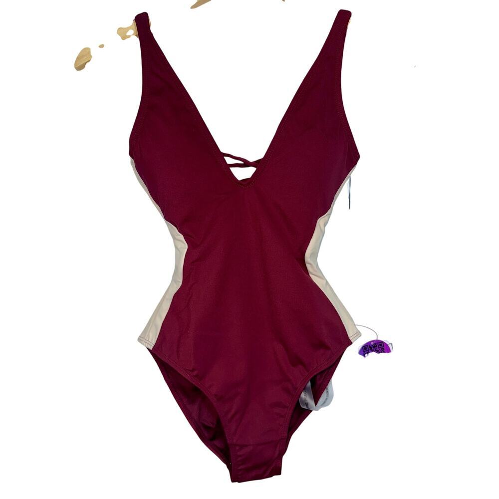 NWT TA3 Plungey Contour Dark Cherry Oat Lace Up Corset One Piece Swimsuit Sz XS